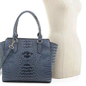 Blue Croc Print Satchel Style Shoulder Bag Purse Gift for Here 15" W